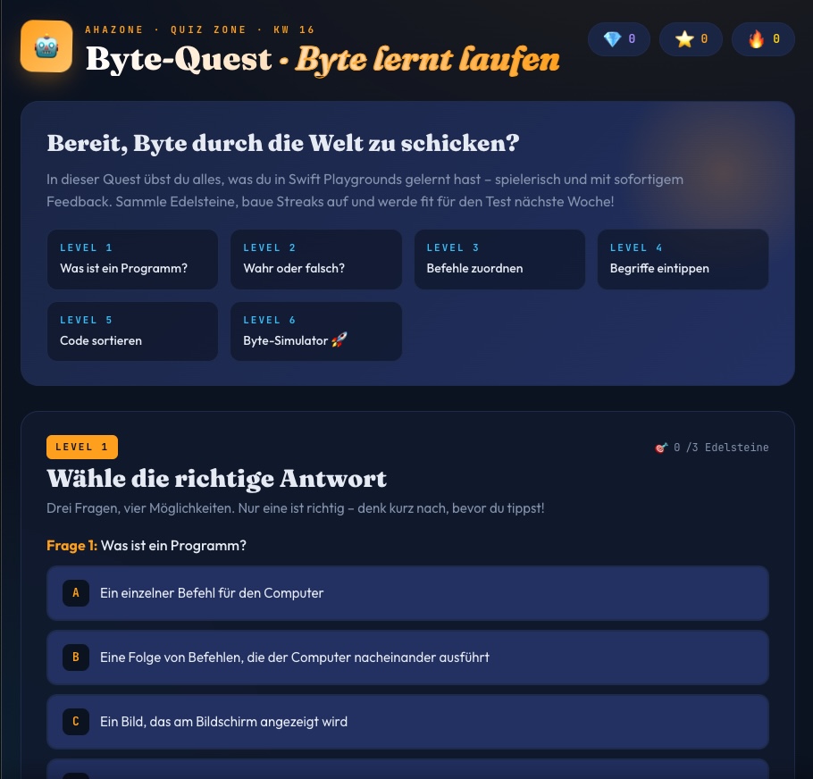 Byte Quest coding levels with diamonds and streaks